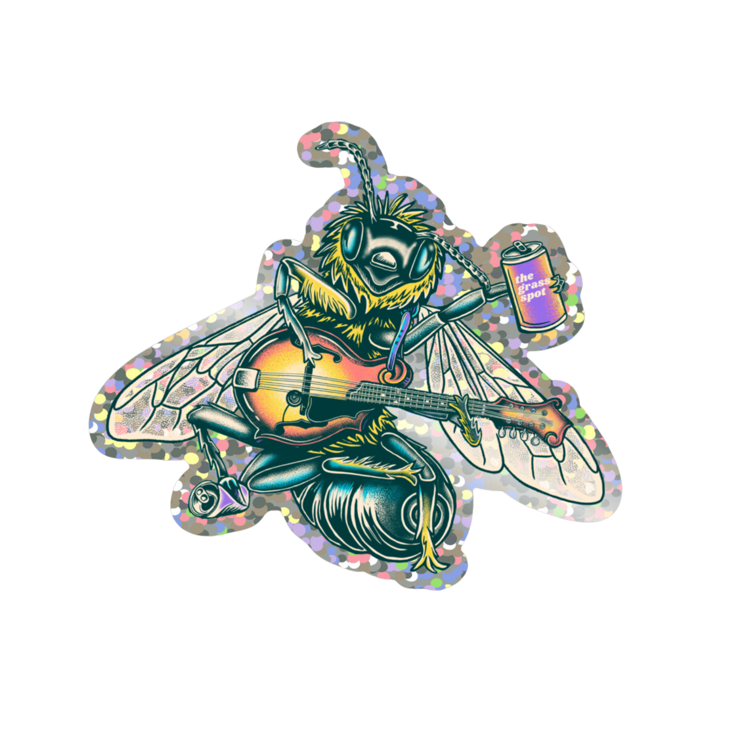drunk bee glitter sticker